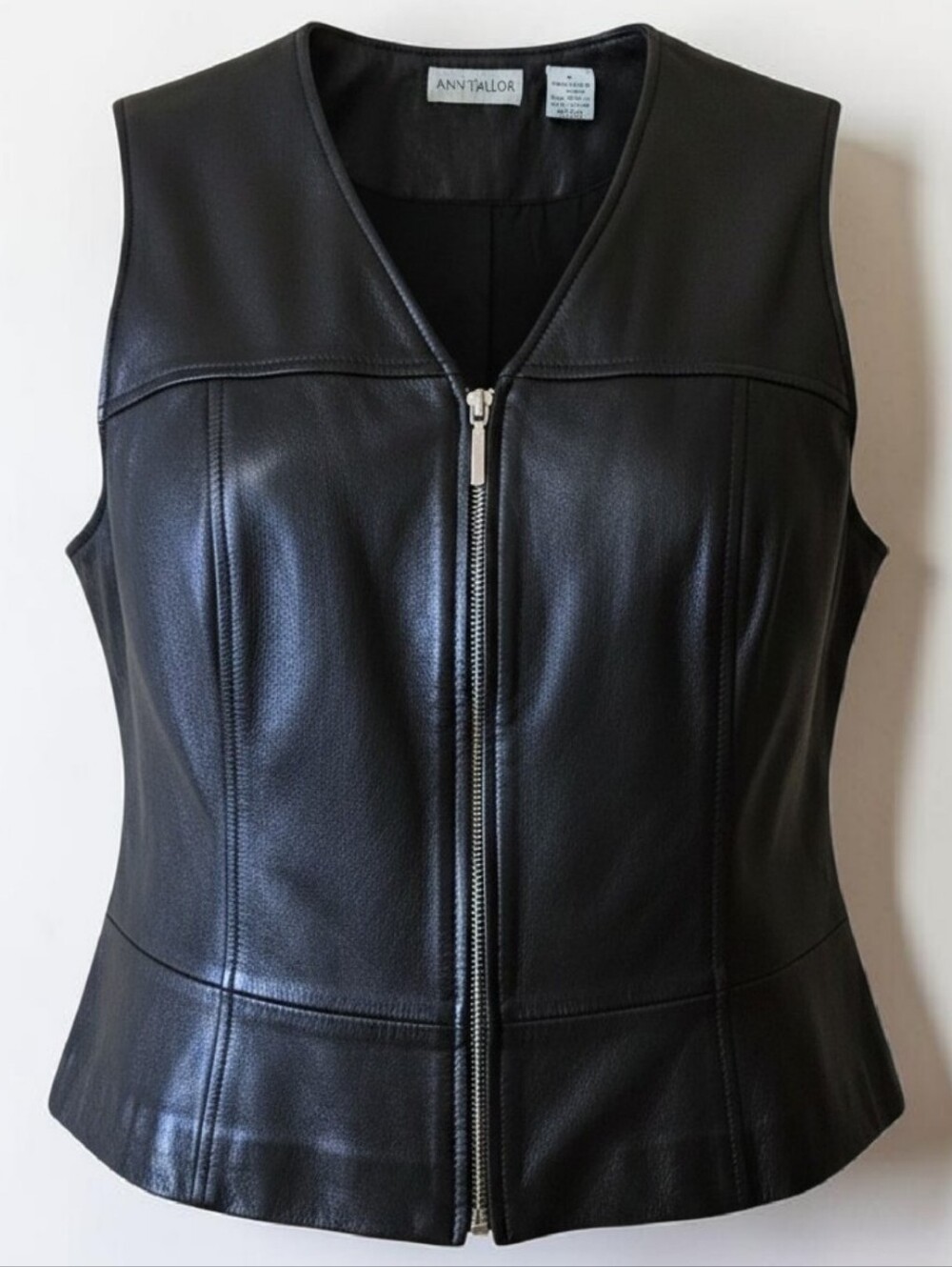 Vintage Ann Taylor Black Soft Leather Biker Zip Vest Large
